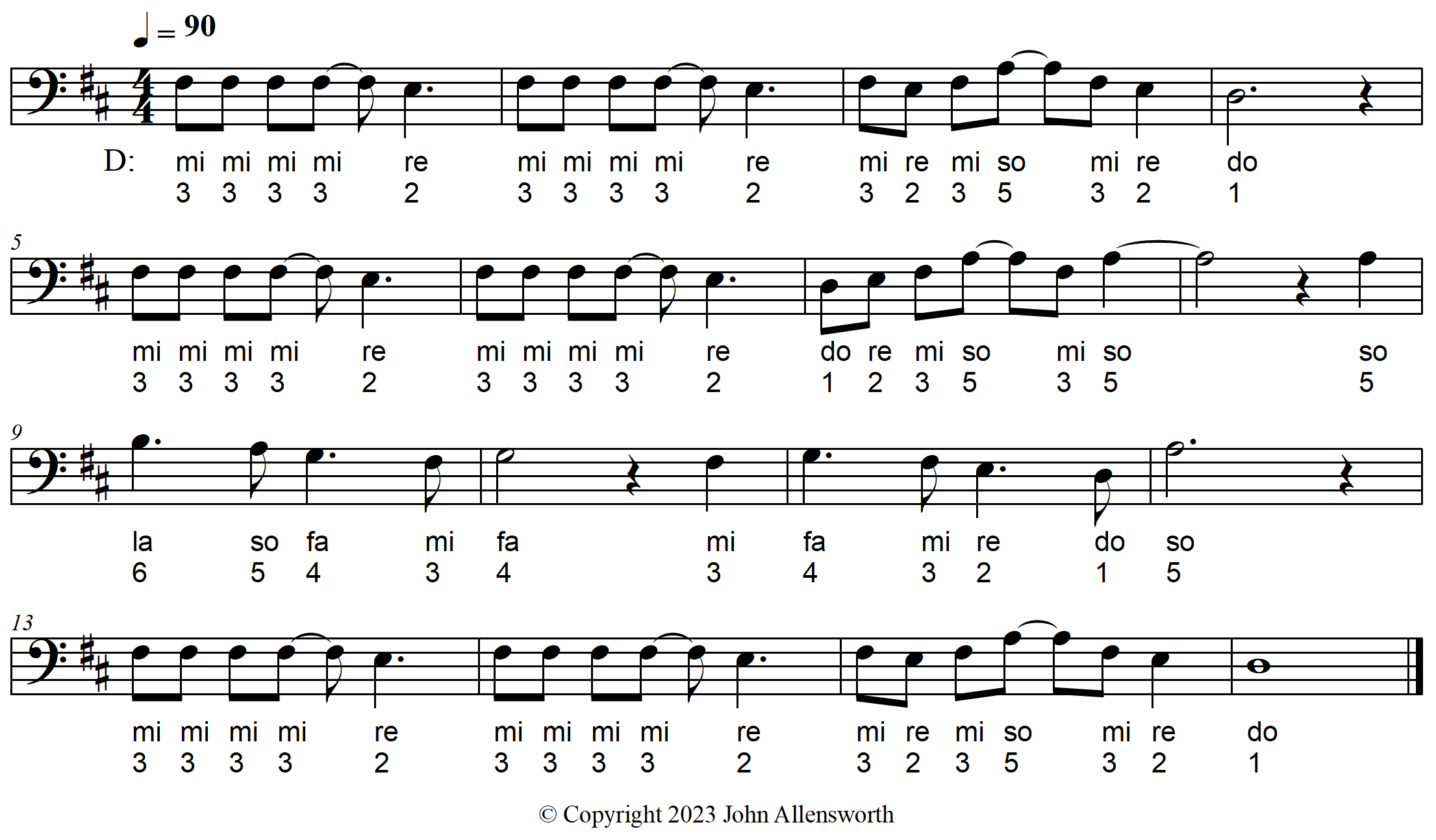 Because of You, composed by John Allensworth, with solfege and scale degree numbers